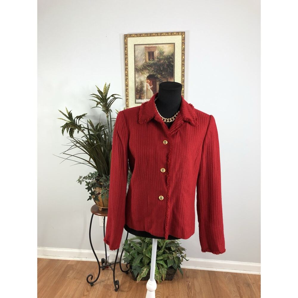 Emma James Women 8 Jacket Split Long Sleeve 3 Open Button Red Office Siren